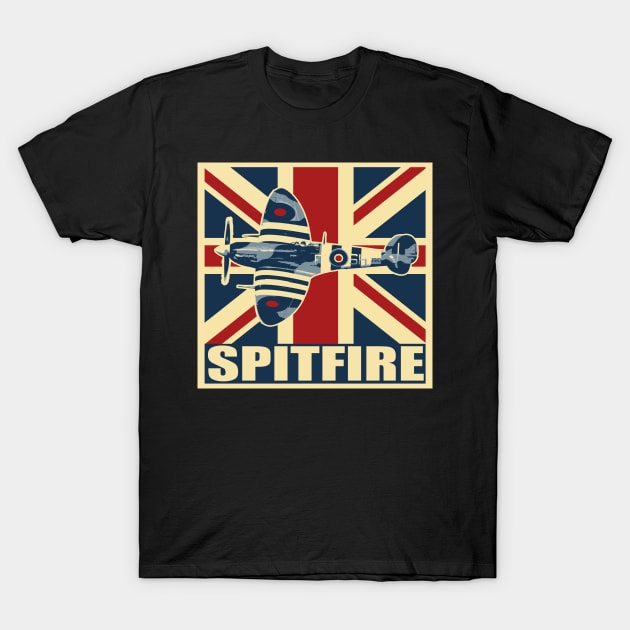 RAF Spitfire UK Aircraft Airplane Plane Vintage union Jack T-Shirt by BeesTeez